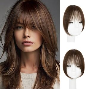 100% Real Human Hair Clip-In Bangs – Brown‎ French Curtain Fringe